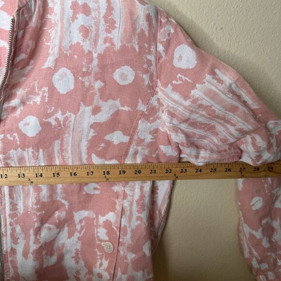 120 % Lino Jacket Women's Large Pink White Misc Full Zip Linen - Picture 7 of 8